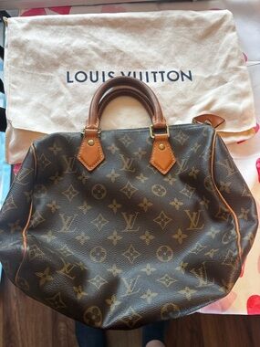 Louis Vuitton Brown Monogram Canvas Speedy 25 with Tan Leather Trim